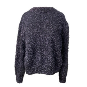 H&M Womens S Whimsigoth Metallic Blue Balloon Sleeve Textured Sweater Oversized